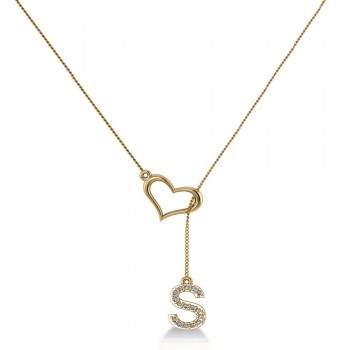 Heart & Diamond Initials Lariat Pendant Necklace 14k Yellow Gold