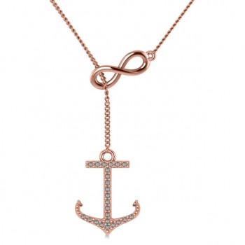 Infinity & Diamond Anchor Lariat Y-Necklace 14k Rose Gold (0.24ct)