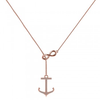 Infinity & Diamond Anchor Lariat Y-Necklace 14k Rose Gold (0.24ct)