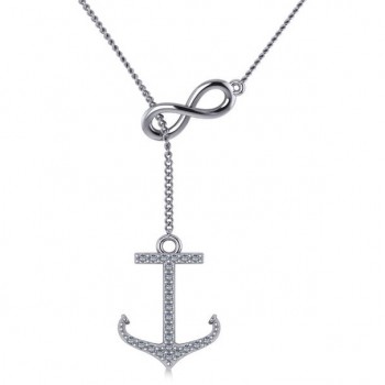 Infinity & Diamond Anchor Lariat Y-Necklace 14k White Gold (0.24ct)