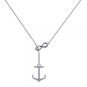 Infinity & Diamond Anchor Lariat Y-Necklace 14k White Gold (0.24ct)