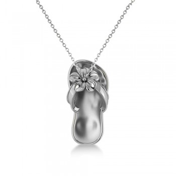 Summer Flip-Flop & Flower Pendant Necklace in 14k White Gold