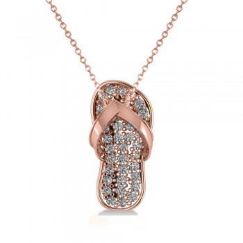 Diamond Summer Flip-Flop Pendant Necklace 14k Rose Gold (0.76ct)