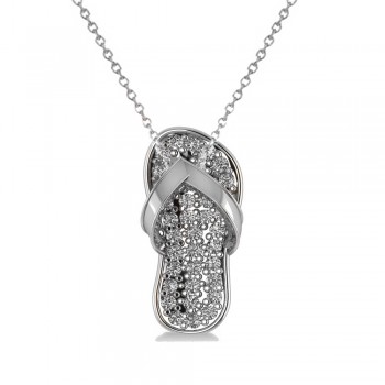 Diamond Summer Flip-Flop Pendant Necklace 14k White Gold (0.76ct)