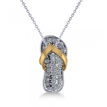 Diamond Summer Flip-Flop Pendant Necklace 14k Two Tone Gold (0.76ct)