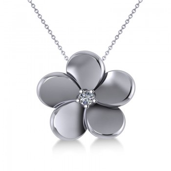 Diamond Flower Charm Pendant Necklace 14k White Gold (0.03ct)