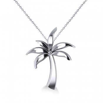 Summer Palm Tree Pendant Necklace in 14k White Gold