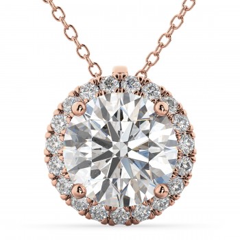 Halo Round Lab Diamond Pendant Necklace 14k Rose Gold (2.29ct)