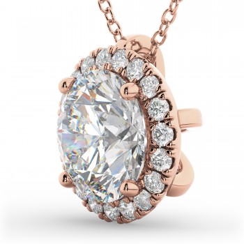 Halo Round Lab Diamond Pendant Necklace 14k Rose Gold (2.29ct)