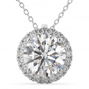 Halo Round Lab Diamond Pendant Necklace 14k White Gold (2.29ct)