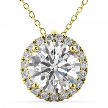 Halo Round Lab Diamond Pendant Necklace 14k Yellow Gold (2.29ct)
