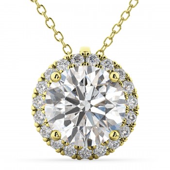 Halo Round Diamond Pendant Necklace 14k Yellow Gold (2.29ct)