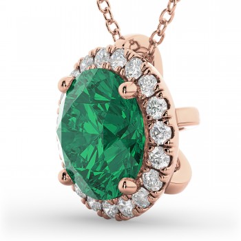 Halo Round Emerald & Diamond Pendant Necklace 14k Rose Gold (2.79ct)