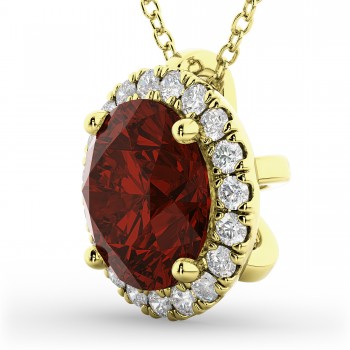 Halo Round Garnet & Diamond Pendant Necklace 14k Yellow Gold (2.79ct)