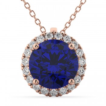 Halo Lab Blue Sapphire & Diamond Pendant Necklace 14k Rose Gold (2.59ct)