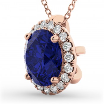 Halo Lab Blue Sapphire & Diamond Pendant Necklace 14k Rose Gold (2.59ct)