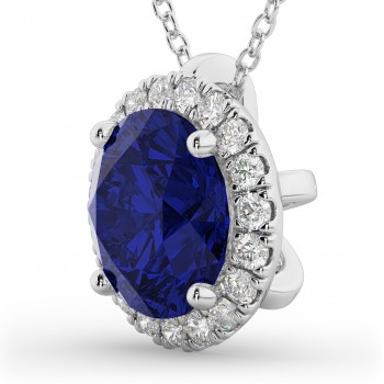 Halo Lab Blue Sapphire & Diamond Pendant Necklace 14k White Gold (2.59ct)