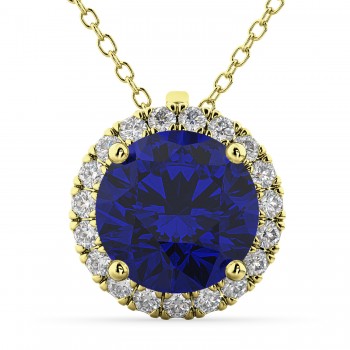 Halo Lab Blue Sapphire & Diamond Pendant Necklace 14k Yellow Gold (2.59ct)