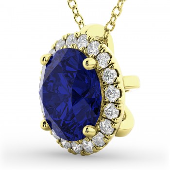 Halo Lab Blue Sapphire & Diamond Pendant Necklace 14k Yellow Gold (2.59ct)