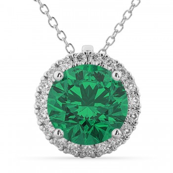 Halo Lab Emerald & Diamond Pendant Necklace 14k White Gold (2.79ct)