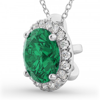 Halo Lab Emerald & Diamond Pendant Necklace 14k White Gold (2.79ct)