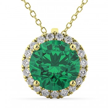 Halo Lab Emerald & Diamond Pendant Necklace 14k Yellow Gold (2.79ct)