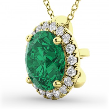 Halo Lab Emerald & Diamond Pendant Necklace 14k Yellow Gold (2.79ct)