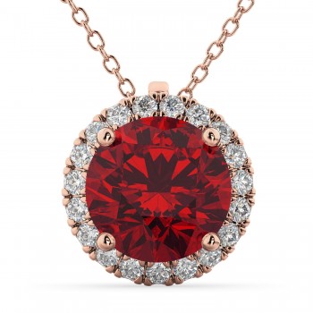 Halo Lab Ruby & Diamond Pendant Necklace 14k Rose Gold (2.59ct)