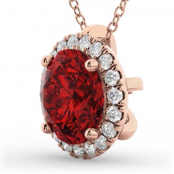 Halo Lab Ruby & Diamond Pendant Necklace 14k Rose Gold (2.59ct)