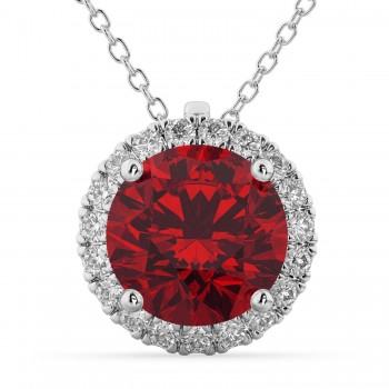 Halo Lab Ruby & Diamond Pendant Necklace 14k White Gold (2.59ct)