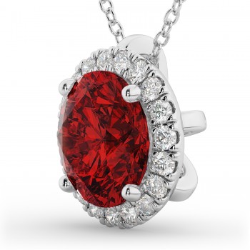 Halo Lab Ruby & Diamond Pendant Necklace 14k White Gold (2.59ct)