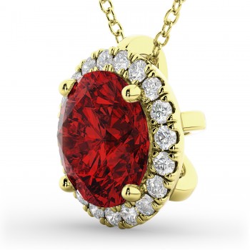 Halo Lab Ruby & Diamond Pendant Necklace 14k Yellow Gold (2.59ct)