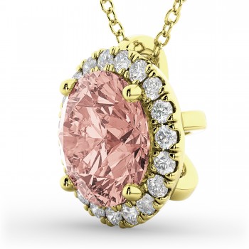 Halo Round Morganite & Diamond Pendant Necklace 14k Yellow Gold (2.09ct)