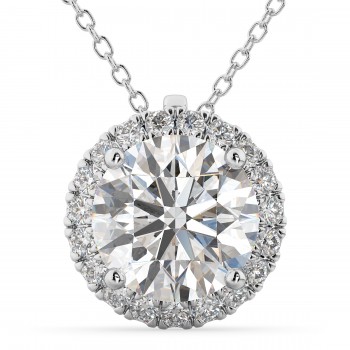 Halo Round Moissanite & Diamond Pendant Necklace 14k White Gold (1.89ct)