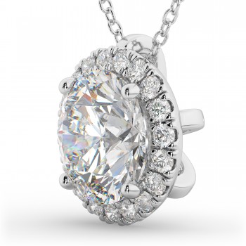 Halo Round Moissanite & Diamond Pendant Necklace 14k White Gold (1.89ct)