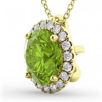 Halo Round Peridot & Diamond Pendant Necklace 14k Yellow Gold (2.29ct)