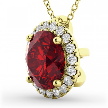 Halo Round Ruby & Diamond Pendant Necklace 14k Yellow Gold (2.59ct)