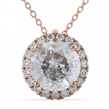 Halo Round Salt & Pepper Diamond Pendant Necklace 14k Rose Gold (2.29ct)