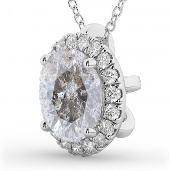 Halo Round Salt & Pepper Diamond Pendant Necklace 14k White Gold (2.29ct)