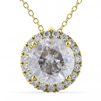 Halo Round Salt & Pepper Diamond Pendant Necklace 14k Yellow Gold (2.29ct)