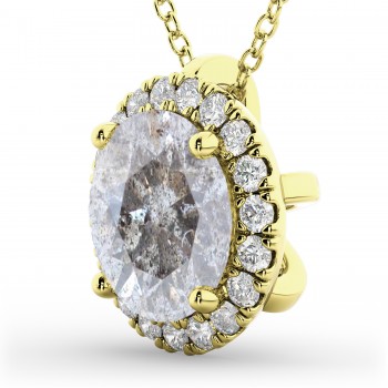 Halo Round Salt & Pepper Diamond Pendant Necklace 14k Yellow Gold (2.29ct)