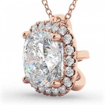 Halo Cushion Cut Diamond Pendant Necklace 14k Rose Gold (2.27ct)