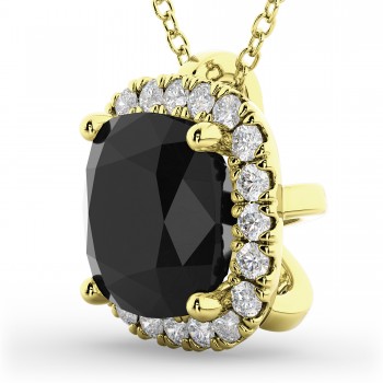 Halo Cushion Cut Black Diamond Necklace 14k Yellow Gold (2.27ct)