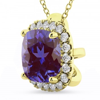 Halo Lab Alexandrite Cushion Cut Pendant Necklace 14k Yellow Gold (2.02ct)