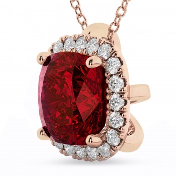 Halo Lab Ruby Cushion Cut Pendant Necklace 14k Rose Gold (2.02ct)