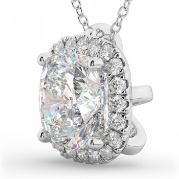 Halo Moissanite Cushion Cut Pendant Necklace 14k White Gold (1.76ct)