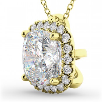 Halo Moissanite Cushion Cut Pendant Necklace 14k Yellow Gold (1.76ct)