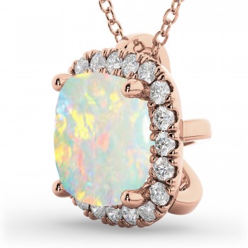 Halo Opal Cushion Cut Pendant Necklace 14k Rose Gold (2.02ct)