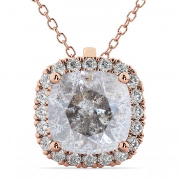 Halo Cushion Cut Salt & Pepper Diamond Necklace 14k Rose Gold (2.27ct)