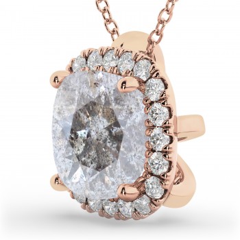 Halo Cushion Cut Salt & Pepper Diamond Necklace 14k Rose Gold (2.27ct)